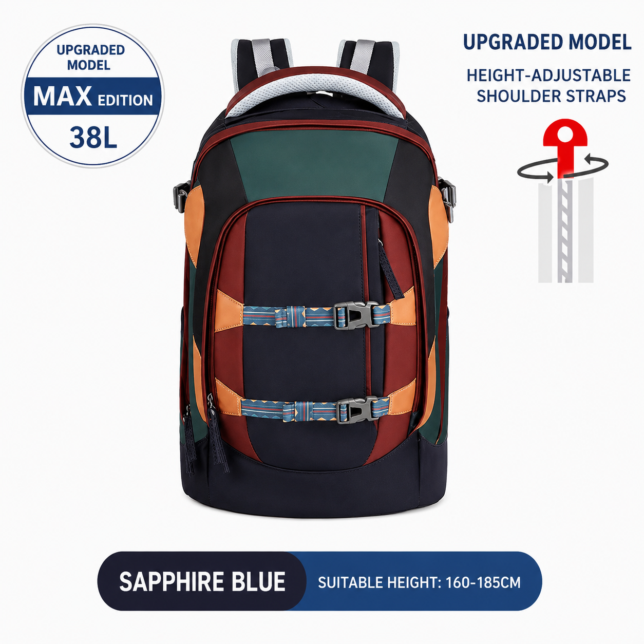 Mistencare Z2118MAX Upgraded MAX Lightweight Ergonomic School Backpack for Middle & High School Students – Large Capacity, Sapphire Blue