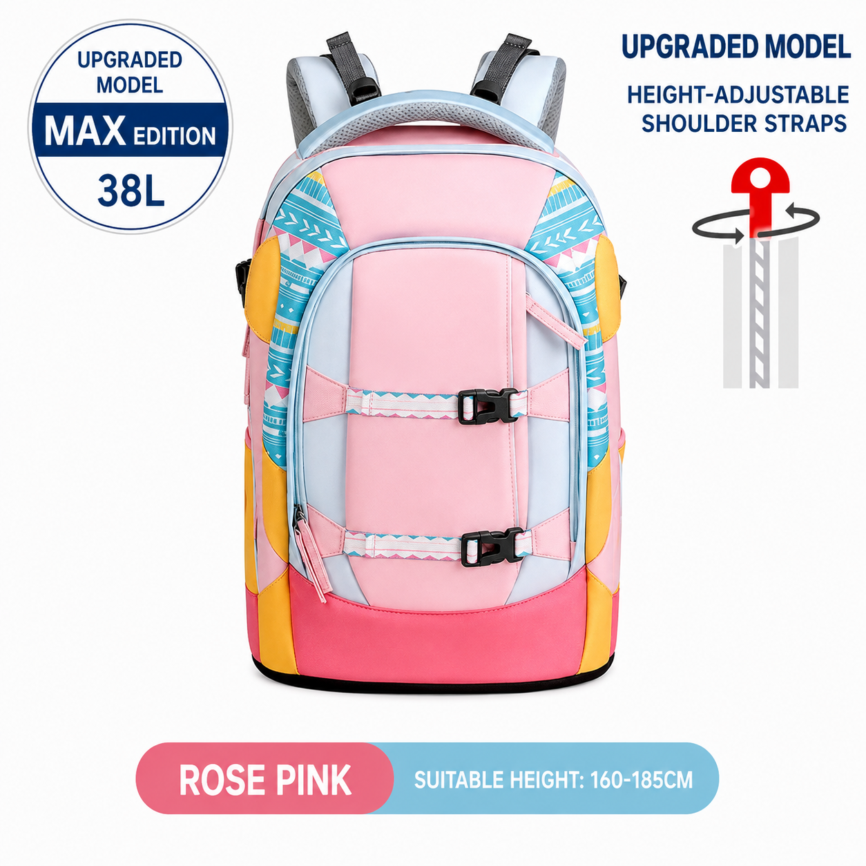 Mistencare Z2180MAX Upgraded MAX Lightweight Ergonomic School Backpack for Middle & High School Students – Large Capacity, Rose Pink