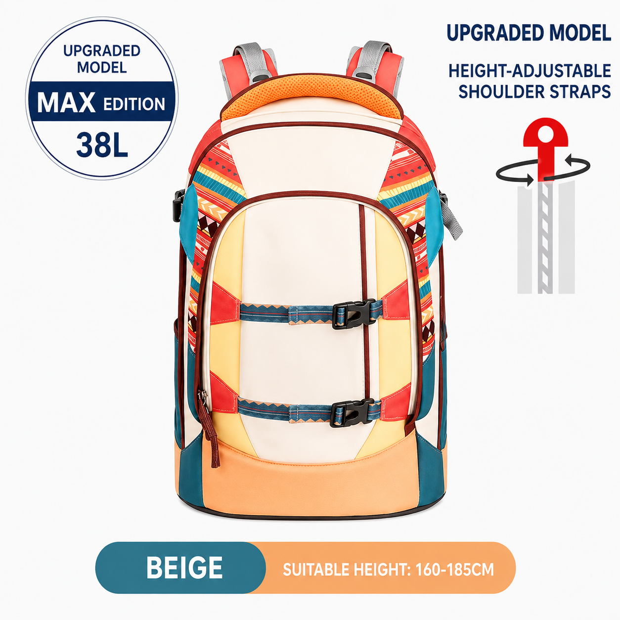 Mistencare Z2202MAX Upgraded MAX Lightweight Ergonomic School Backpack for Middle & High School Students – Large Capacity, Beige