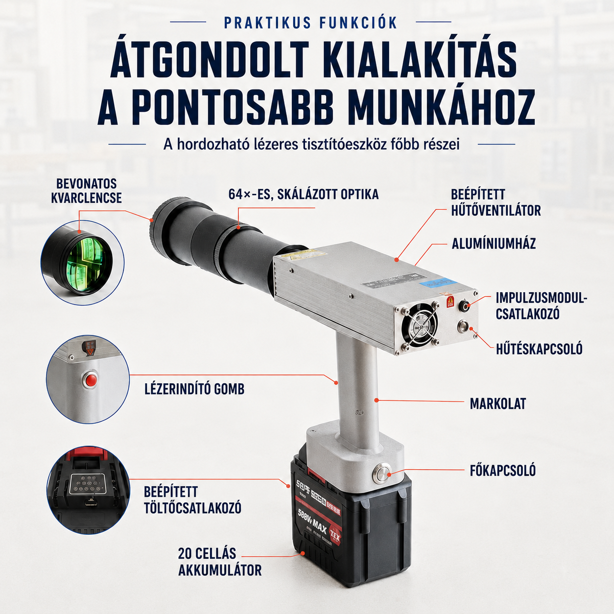⚡ 1000 W-os vezeték nélküli lézeres tisztítópisztoly – professzionális megoldás rozsda, festék és makacs szennyeződések eltávolítására