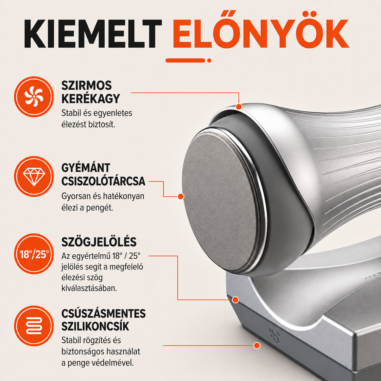 🔪 Mágneses szögvezetős görgős késélező – 4 lépcsős élezés a borotvaéles pengéért🧲