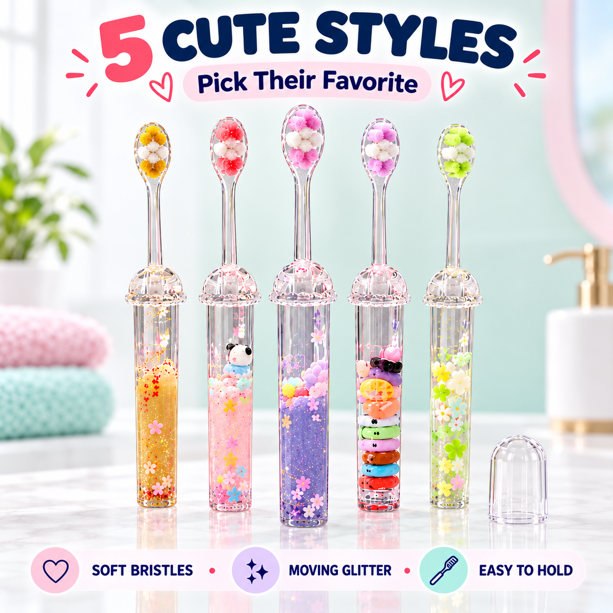 ✨ Kids’ Moving Glitter Toothbrush – Soft Bristles & Easy-Grip Handle