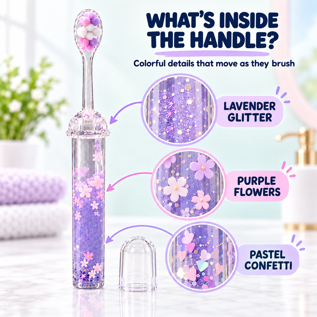 ✨ Kids’ Moving Glitter Toothbrush – Soft Bristles & Easy-Grip Handle