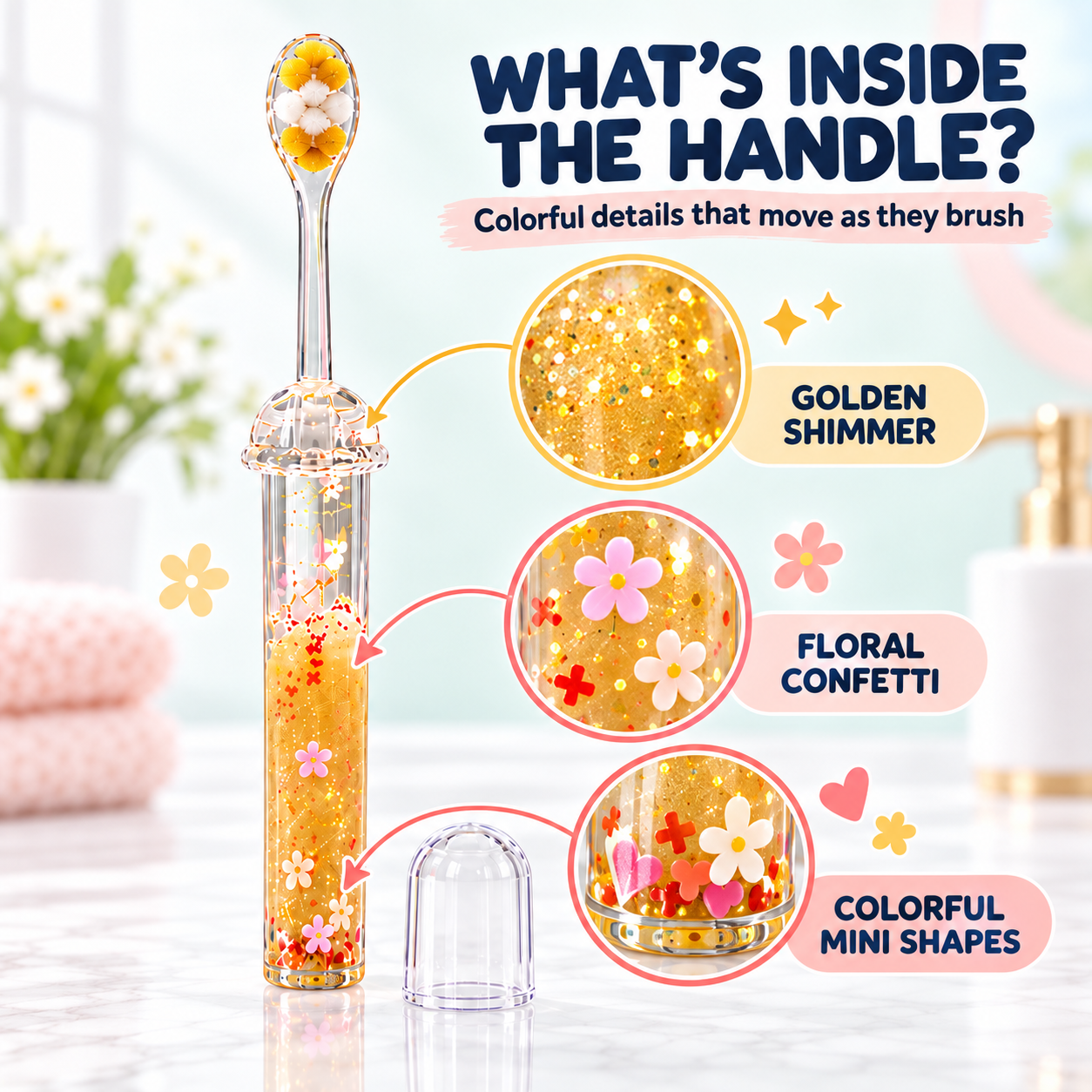 ✨ Kids’ Moving Glitter Toothbrush – Soft Bristles & Easy-Grip Handle