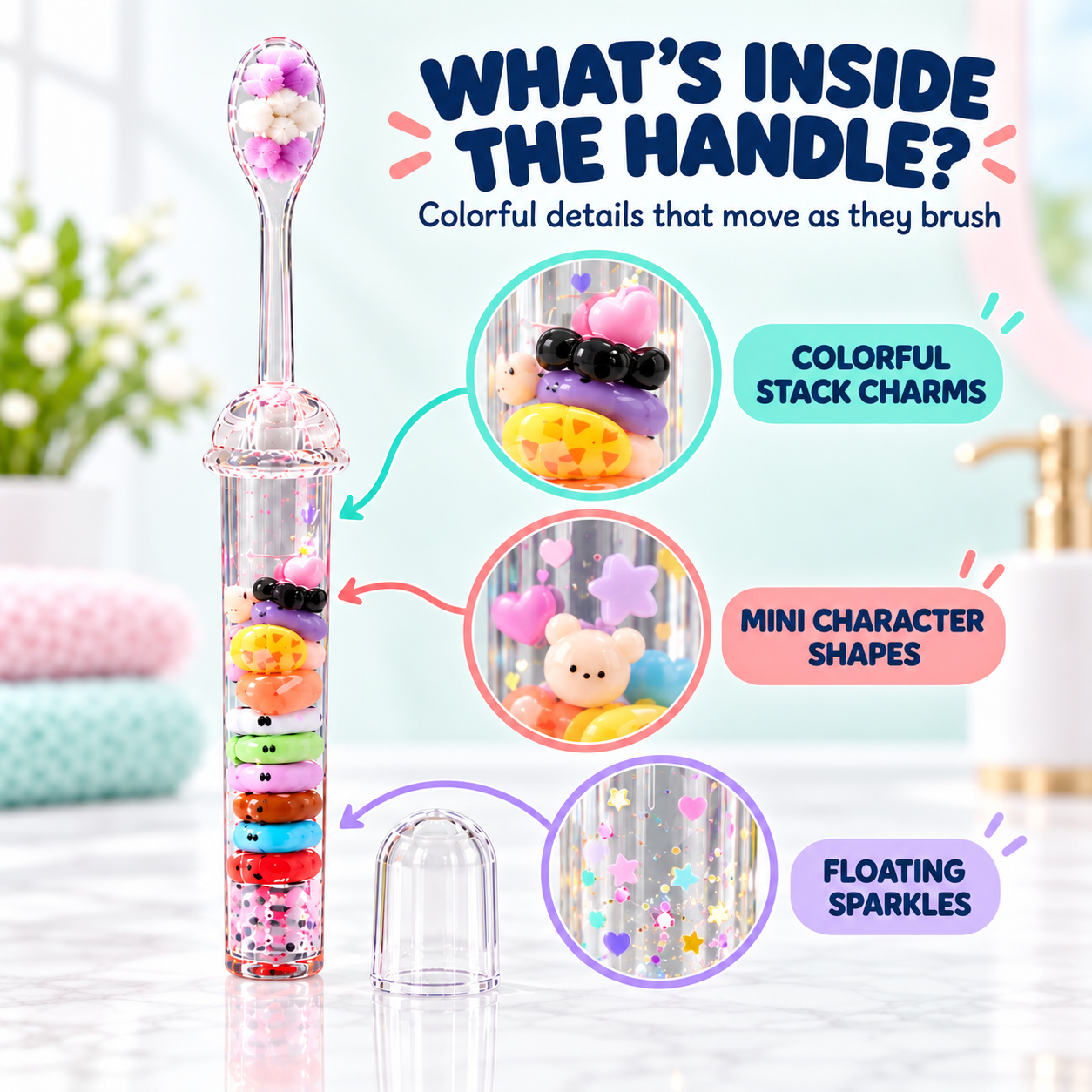 ✨ Kids’ Moving Glitter Toothbrush – Soft Bristles & Easy-Grip Handle