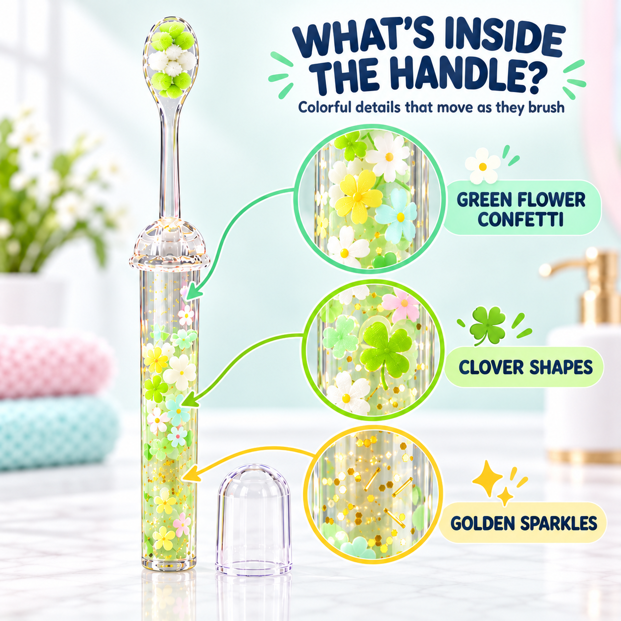 ✨ Kids’ Moving Glitter Toothbrush – Soft Bristles & Easy-Grip Handle