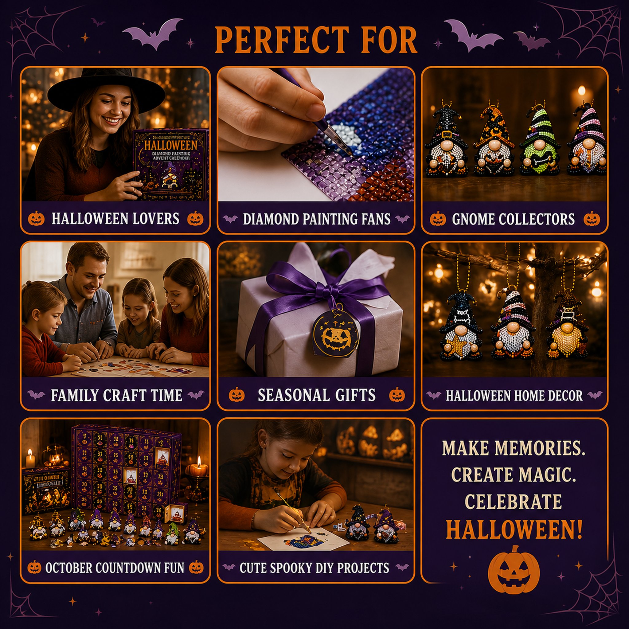 🔥VÝPREDAJ 50% ZĽAVA - 🎃✨ Adventný kalendár s diamantovou maľbou 31 dní trpasličích prekvapení na Halloween