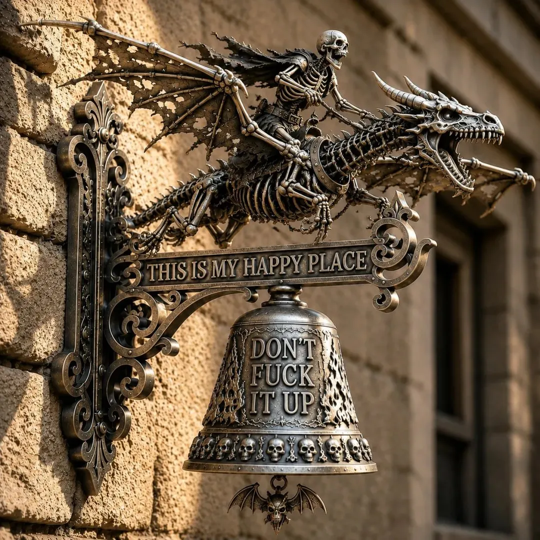 🐉 Zvonček s lebkou a drakom – nástenný zvonček „Toto je moje šťastné miesto“