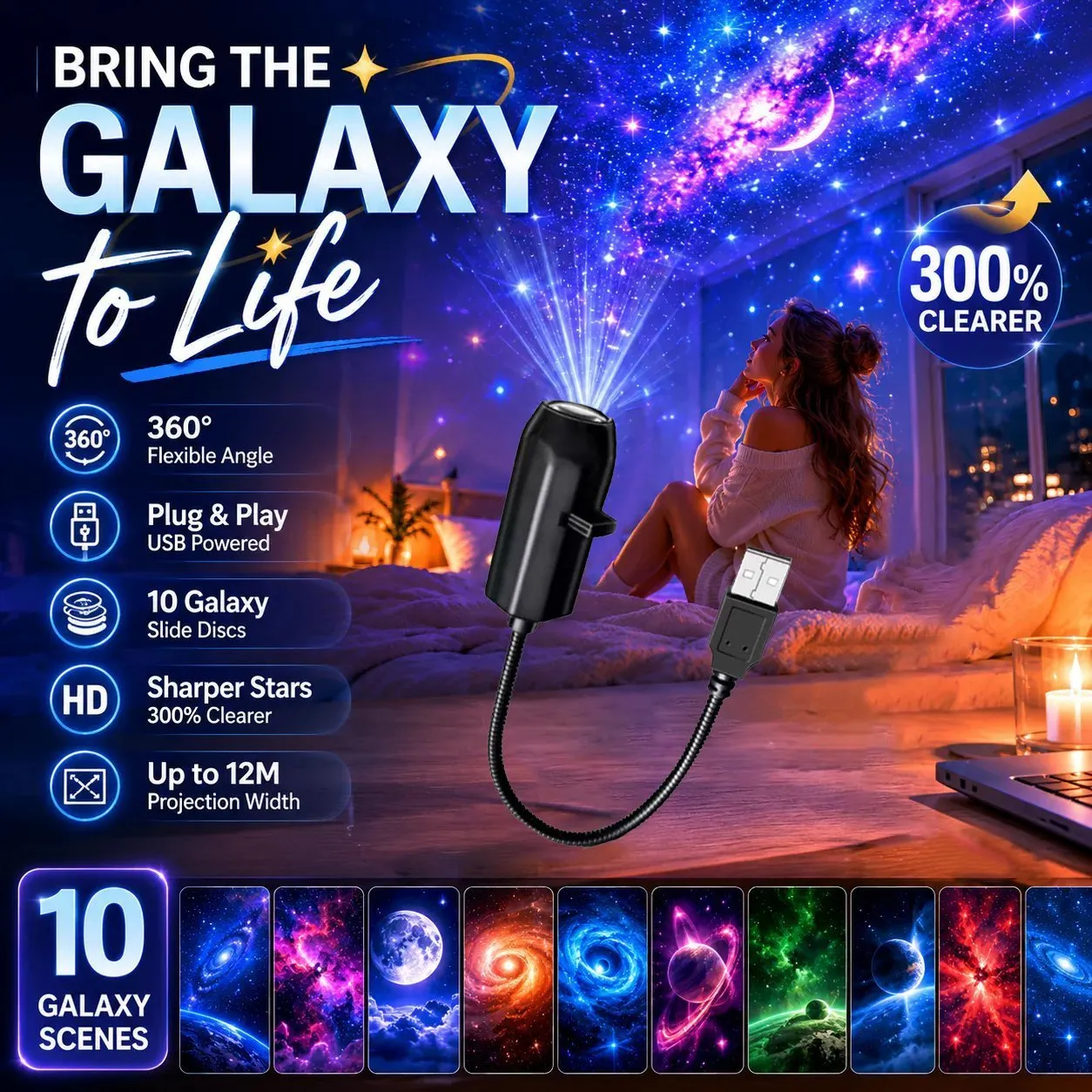 ✨ HD projektor hviezdnej oblohy typu „plug-and-play“