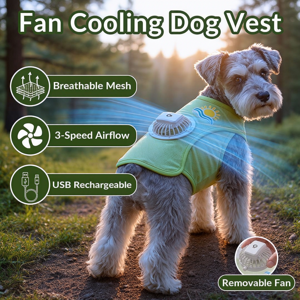 Nabíjateľná chladiaca vesta pre psov s odnímateľným ventilátorom