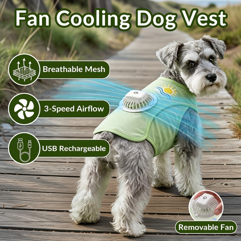 Nabíjateľná chladiaca vesta pre psov s odnímateľným ventilátorom