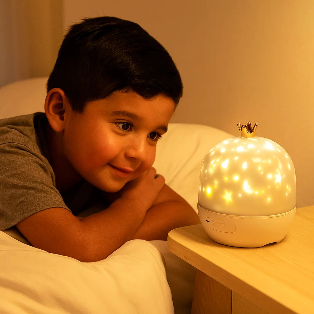 Nočné svetlo s projektorom hviezdnej oblohy ⎜ Rotujúca LED lampa s hudbou a diapozitívmi pre relaxačnú atmosféru