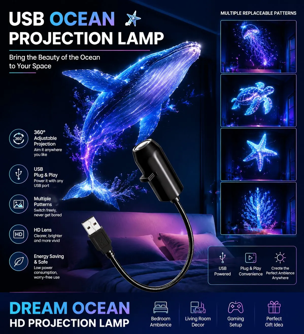✨ HD projektor hviezdnej oblohy typu „plug-and-play“