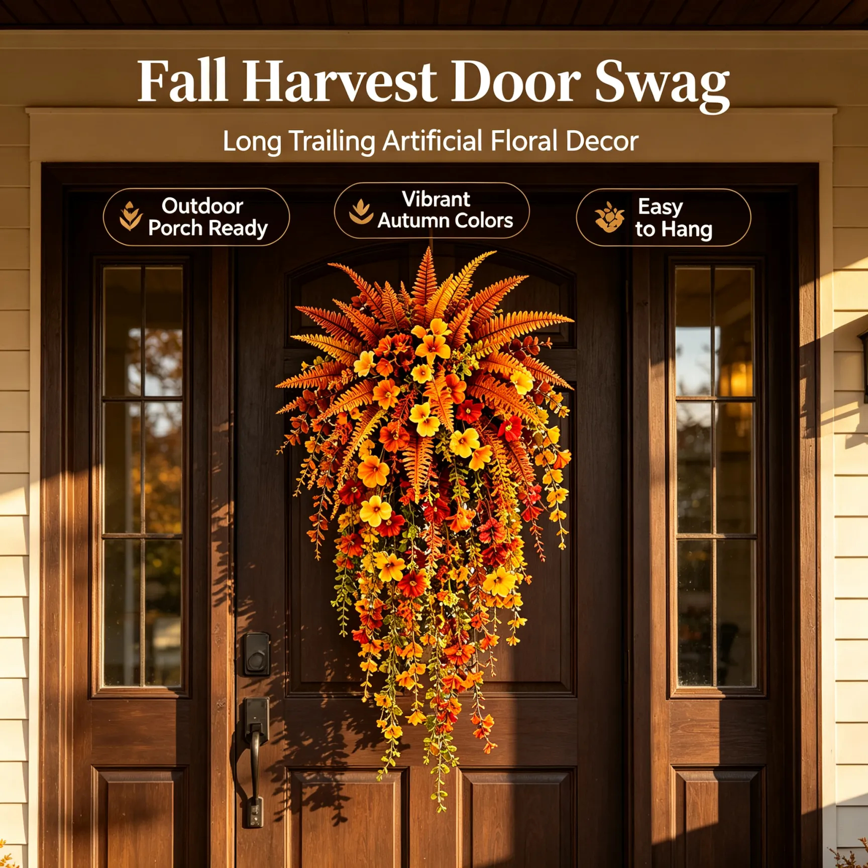 🍂 Artificial Fall Harvest Hanging Basket – Autumn Porch & Door Decoration