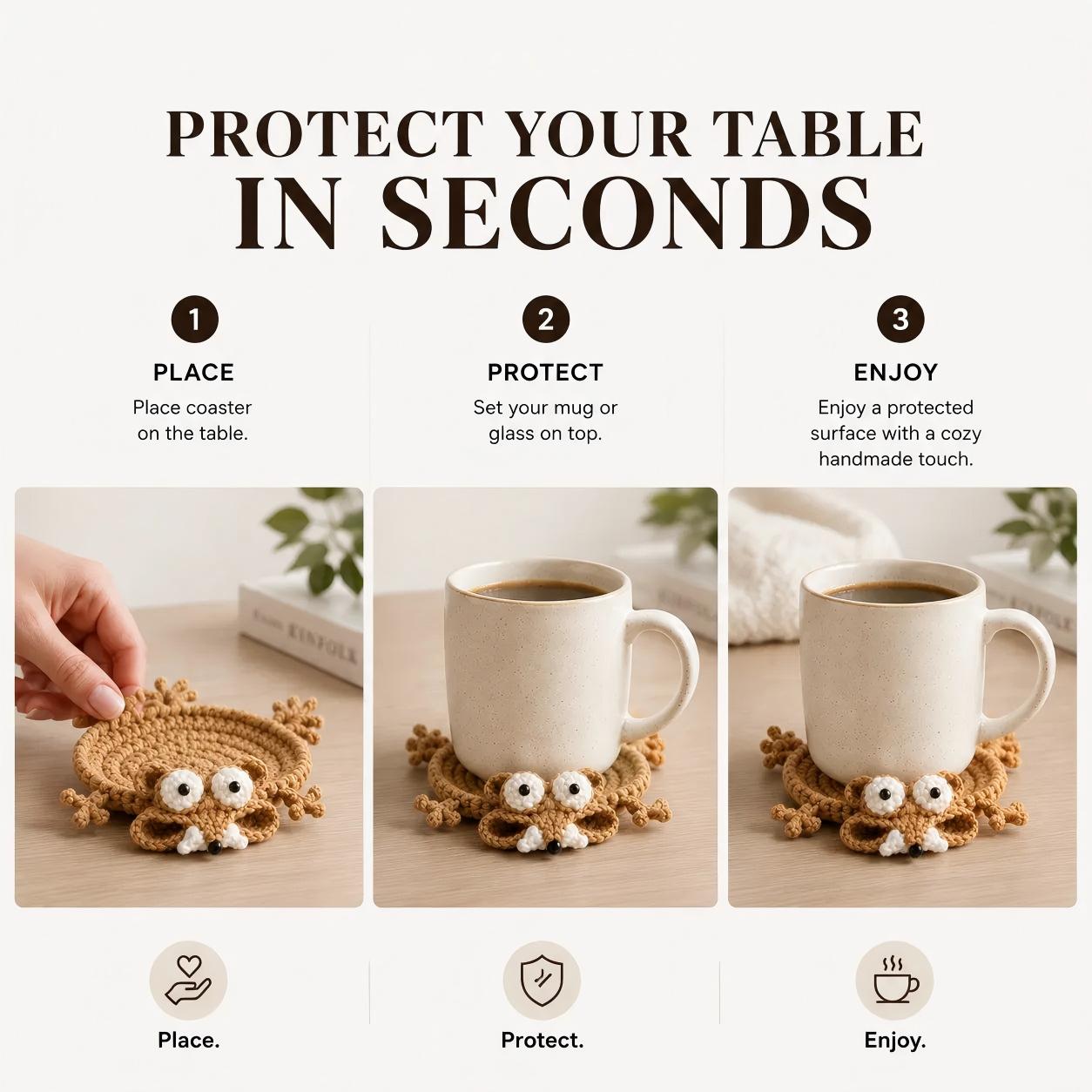 ✨Cute Hand-Crocheted Animal Coaster – Absorbent Desk & Table Protector🐾