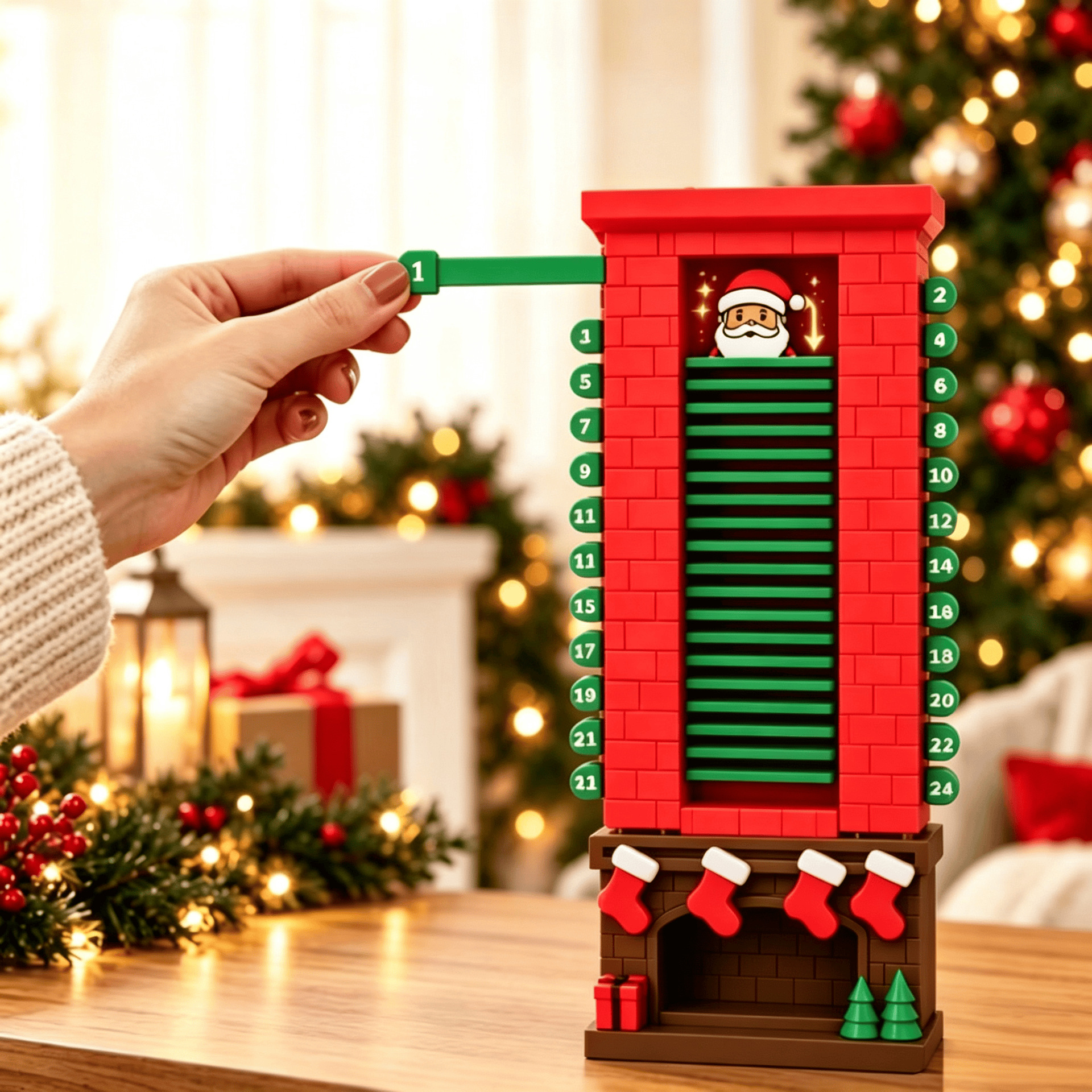 🎁Christmas Advent Calendar 24 Days Countdown, Sliding Santa Chimney Tower Decor for Kids Family Holiday Gift
