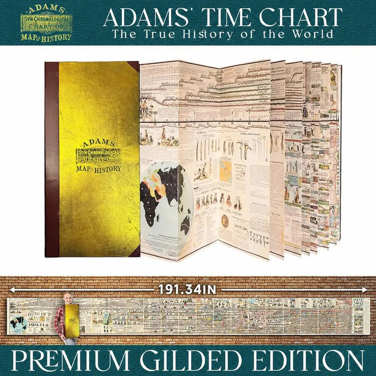 📜Adams' Time Chart: Vintage Hardcover World History Timeline Map Book📚