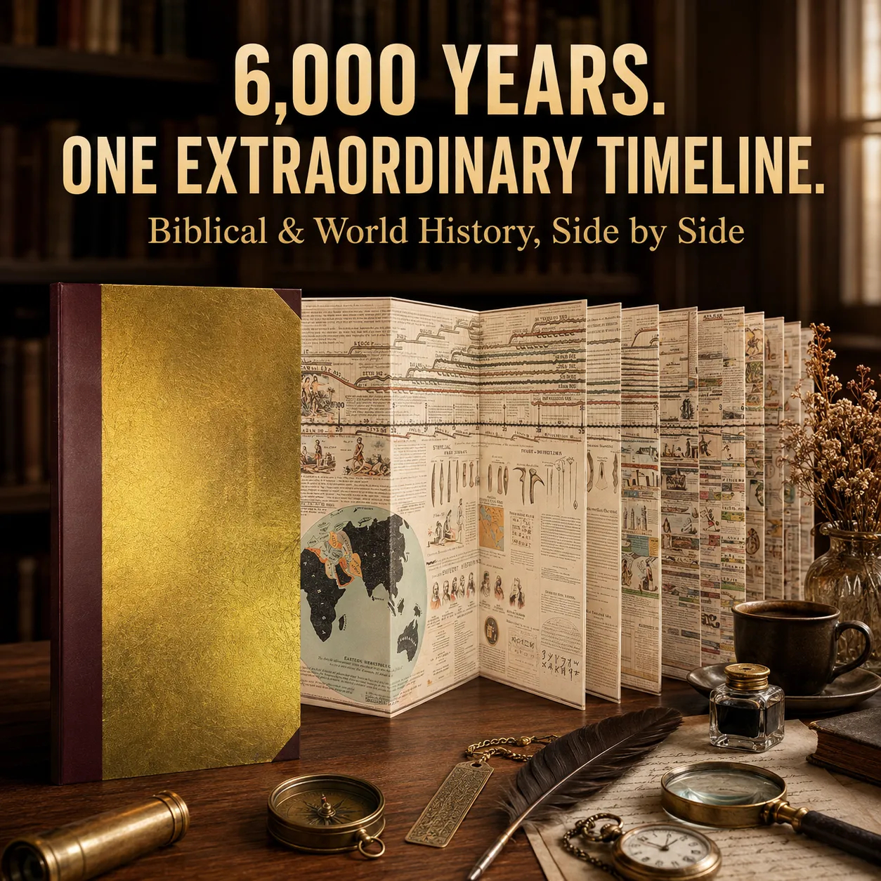 📜Adams' Time Chart: Vintage Hardcover World History Timeline Map Book📚