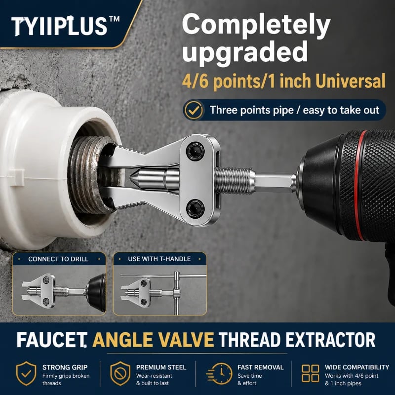 Drill-Powered Broken Pipe Thread Extractor – Universal 1/2", 3/4" & 1" Broken Pipe Nipple Remover Tool
