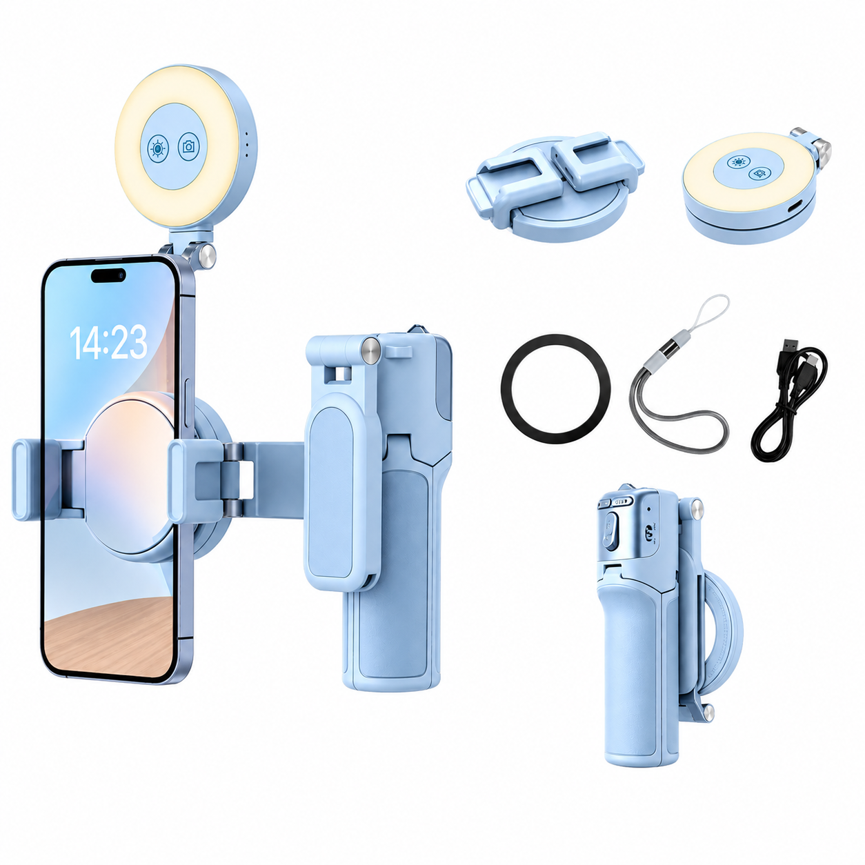 Zoomable Magnetic Palm Grip Mini Selfie Stick