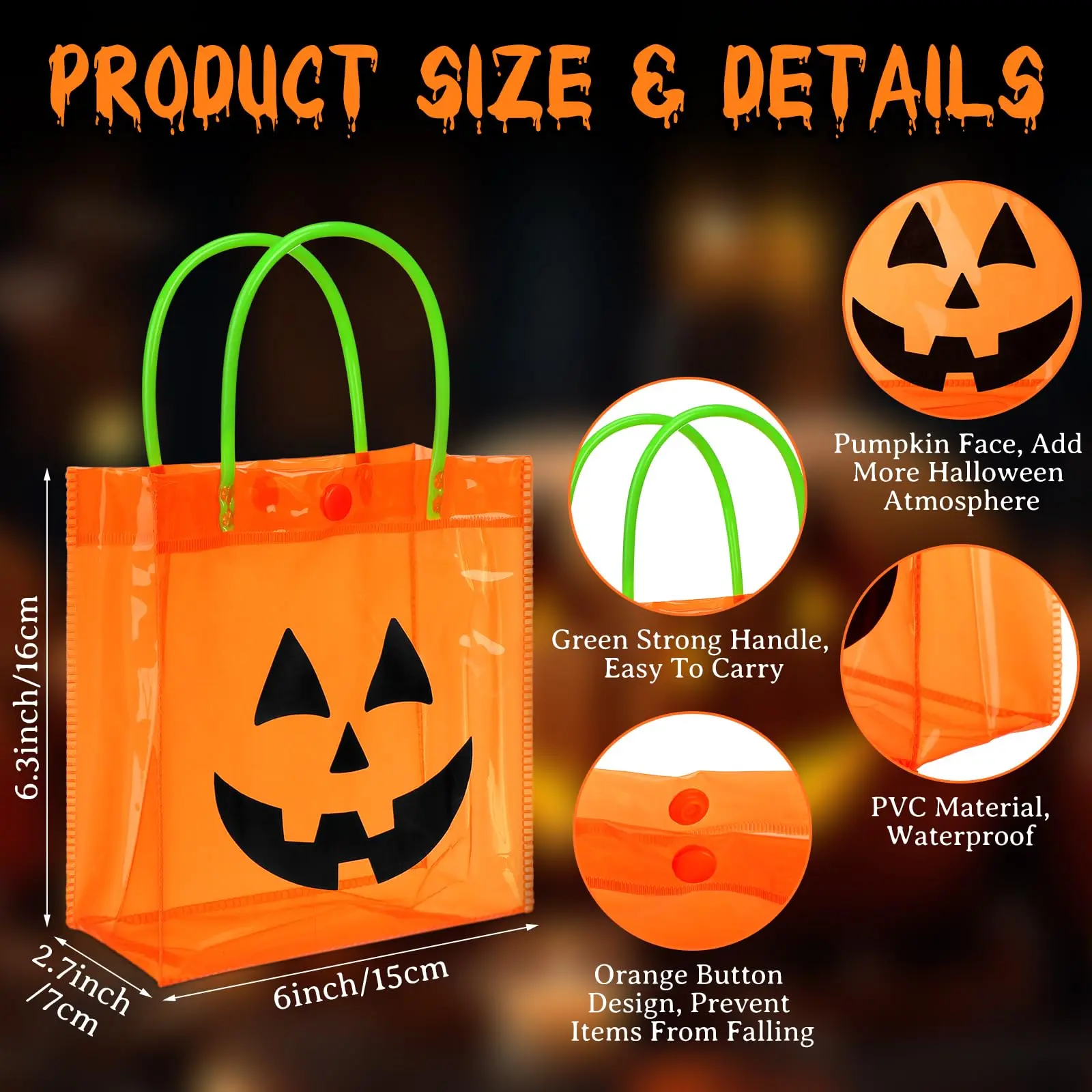 12/24 Pcs Halloween Candy Bags with Handles PVC Treat Bags Bulk Pumpkin Ghost Black Cat Halloween Fall Pattern for Kids Adults Neighbors Coworkers Classmates Halloween Party Summerween Birthday Party Thanksgiving Dinner Autumn Harvest Party Favors