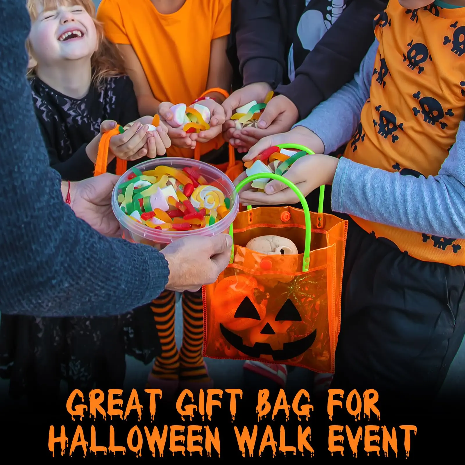 12/24 Pcs Halloween Candy Bags with Handles PVC Treat Bags Bulk Pumpkin Ghost Black Cat Halloween Fall Pattern for Kids Adults Neighbors Coworkers Classmates Halloween Party Summerween Birthday Party Thanksgiving Dinner Autumn Harvest Party Favors