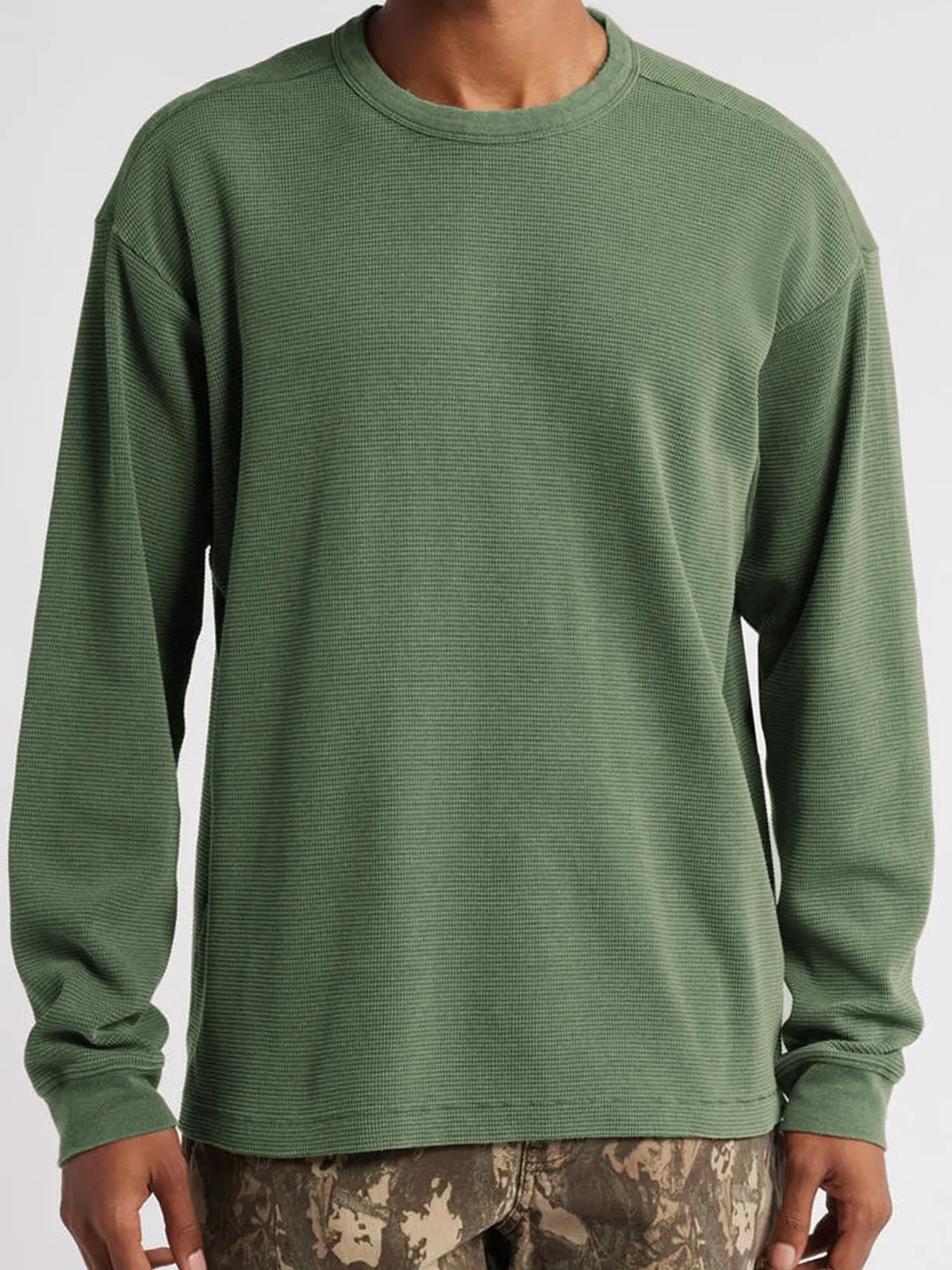 Men's Waffle Vintage Cotton Basic Long Sleeve Casual Everyday T-Shirt