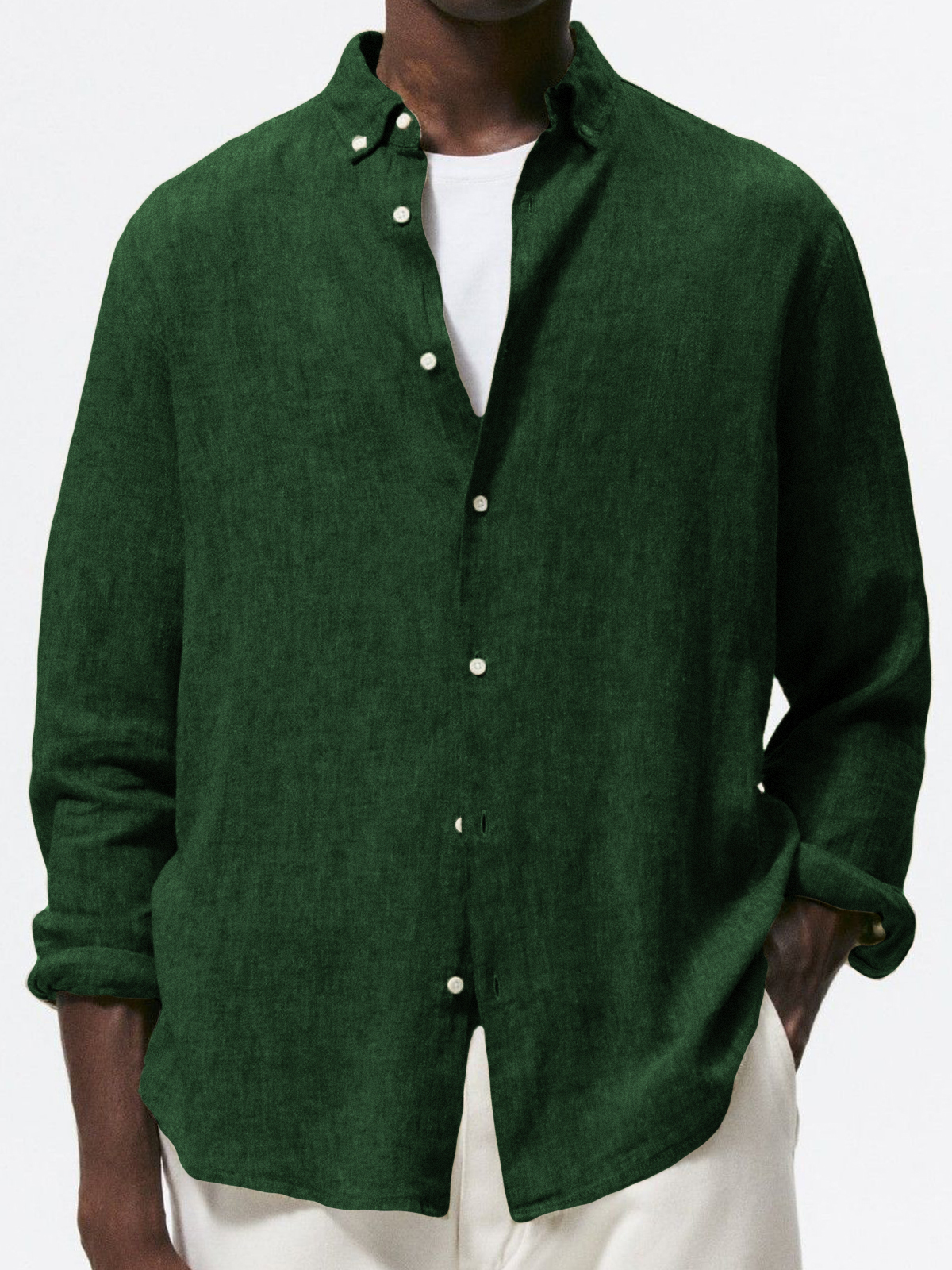 Men's Linen Vintage Cotton Basic Loose Long Sleeve Everyday Shirt