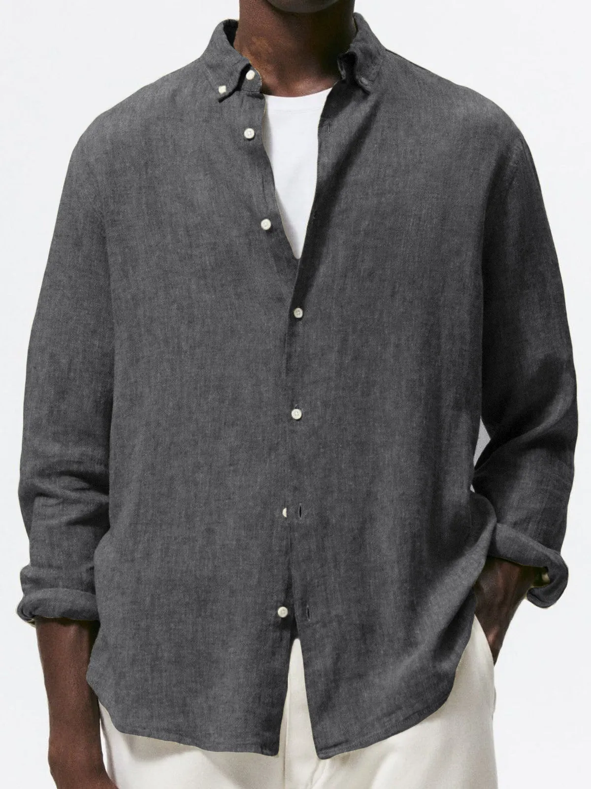 Men's Linen Vintage Cotton Basic Loose Long Sleeve Everyday Shirt