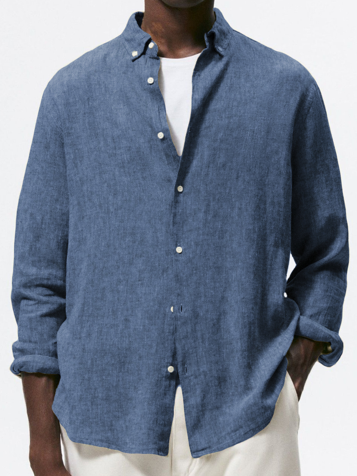 Men's Linen Vintage Cotton Basic Loose Long Sleeve Everyday Shirt
