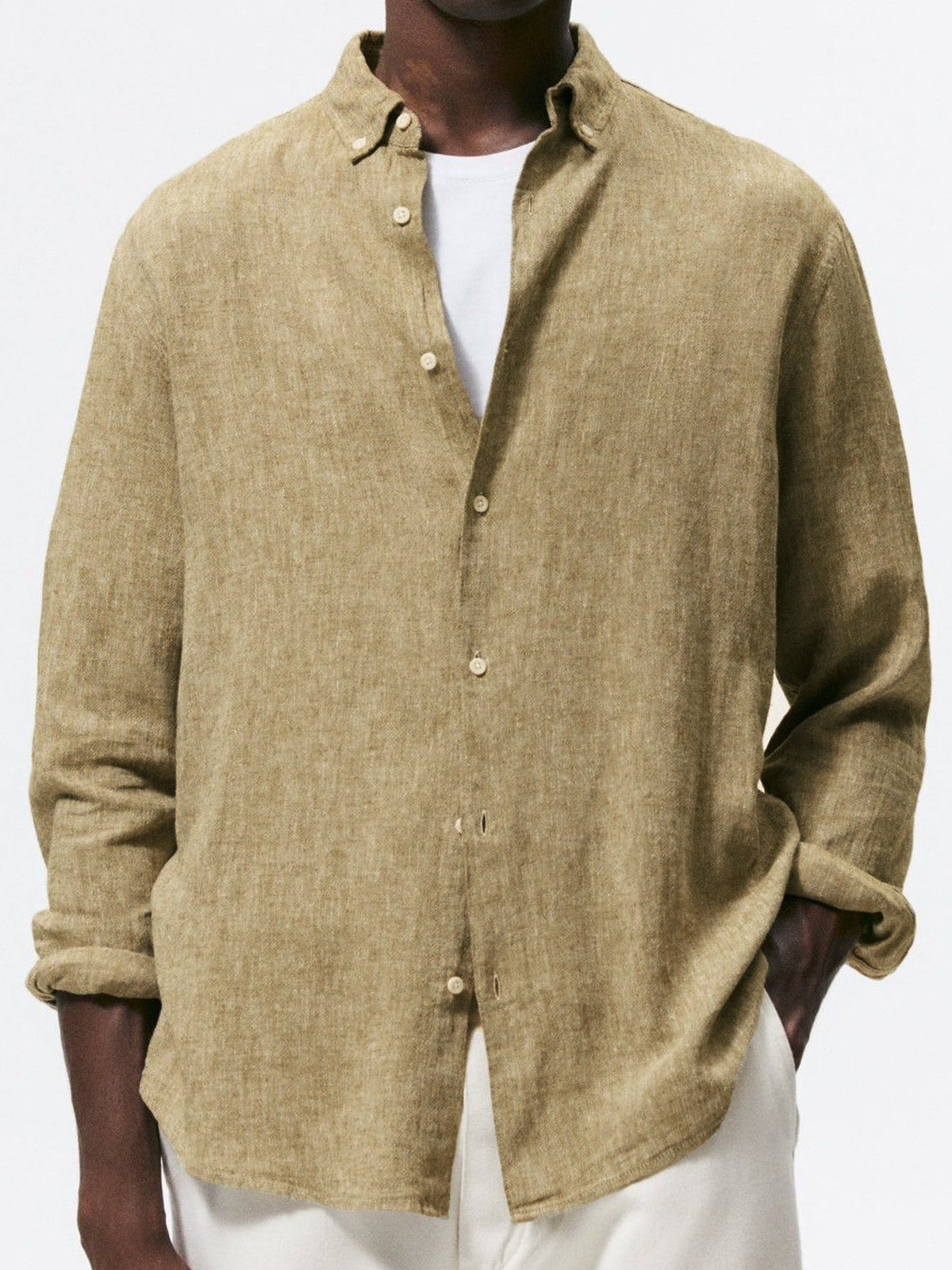 Men's Linen Vintage Cotton Basic Loose Long Sleeve Everyday Shirt