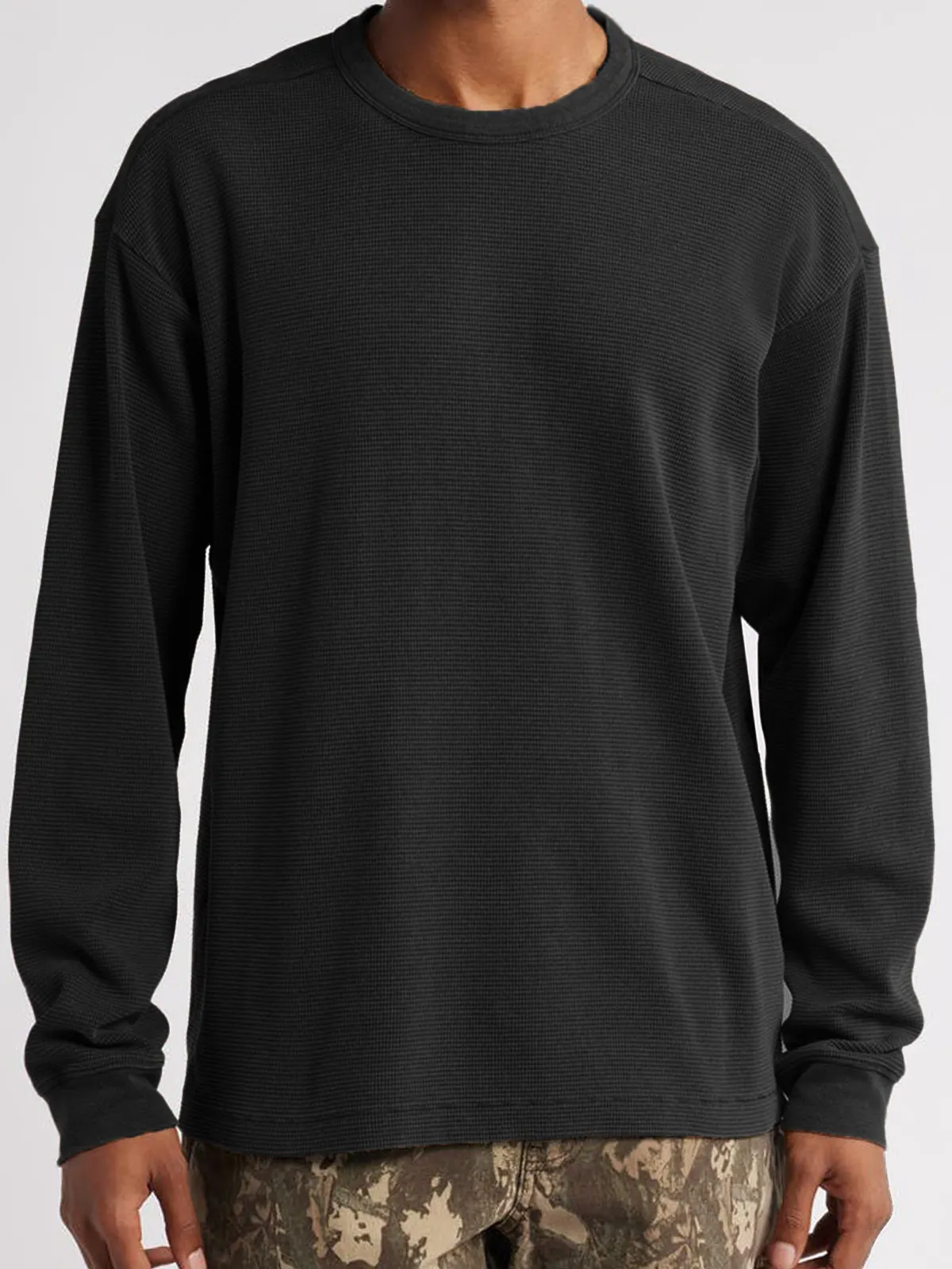 Men's Waffle Vintage Cotton Basic Long Sleeve Casual Everyday T-Shirt