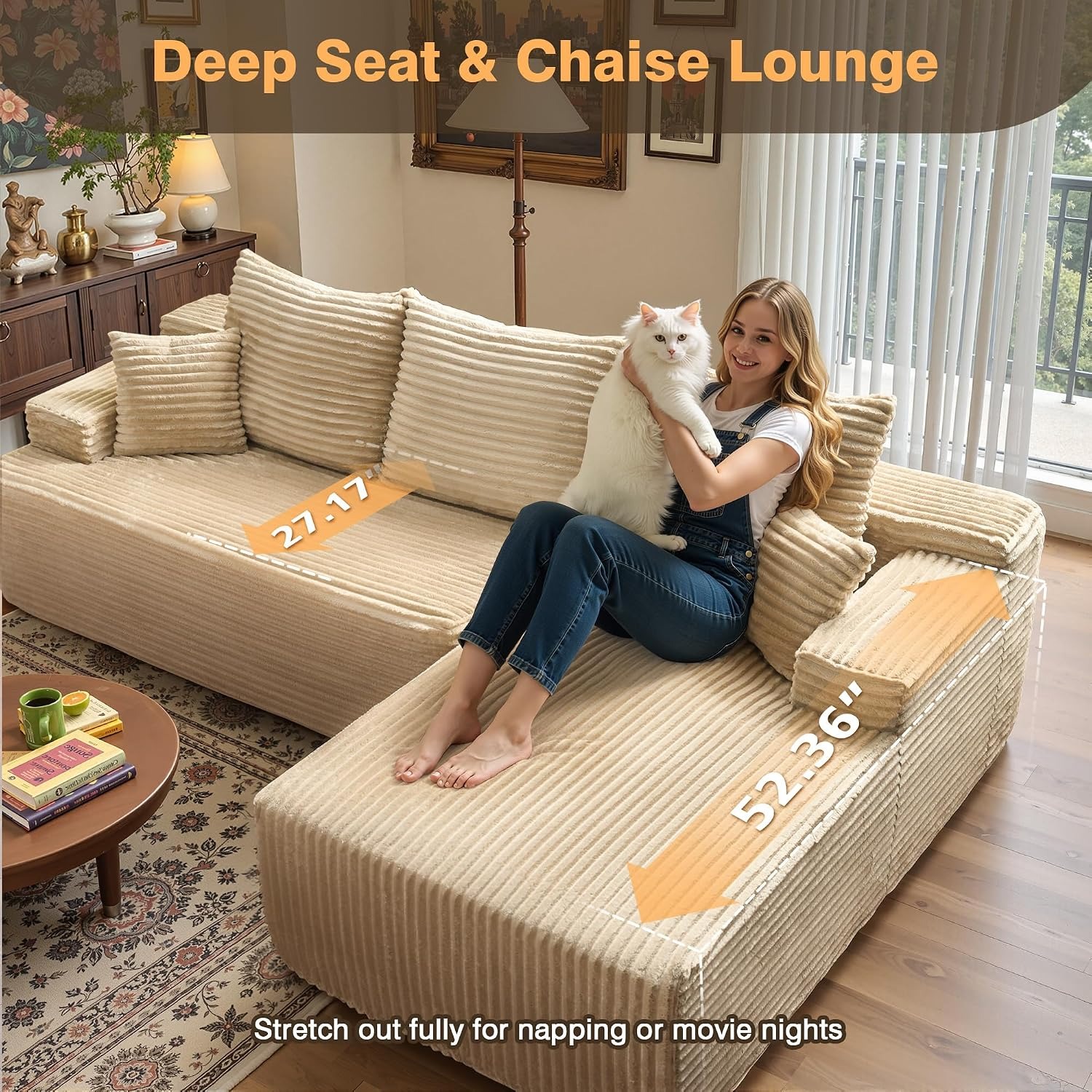 🚀Last Day Special Sale 70% OFF🔥106" L-Shape Modular Couch with Chaise, Plush Corduroy Fabric