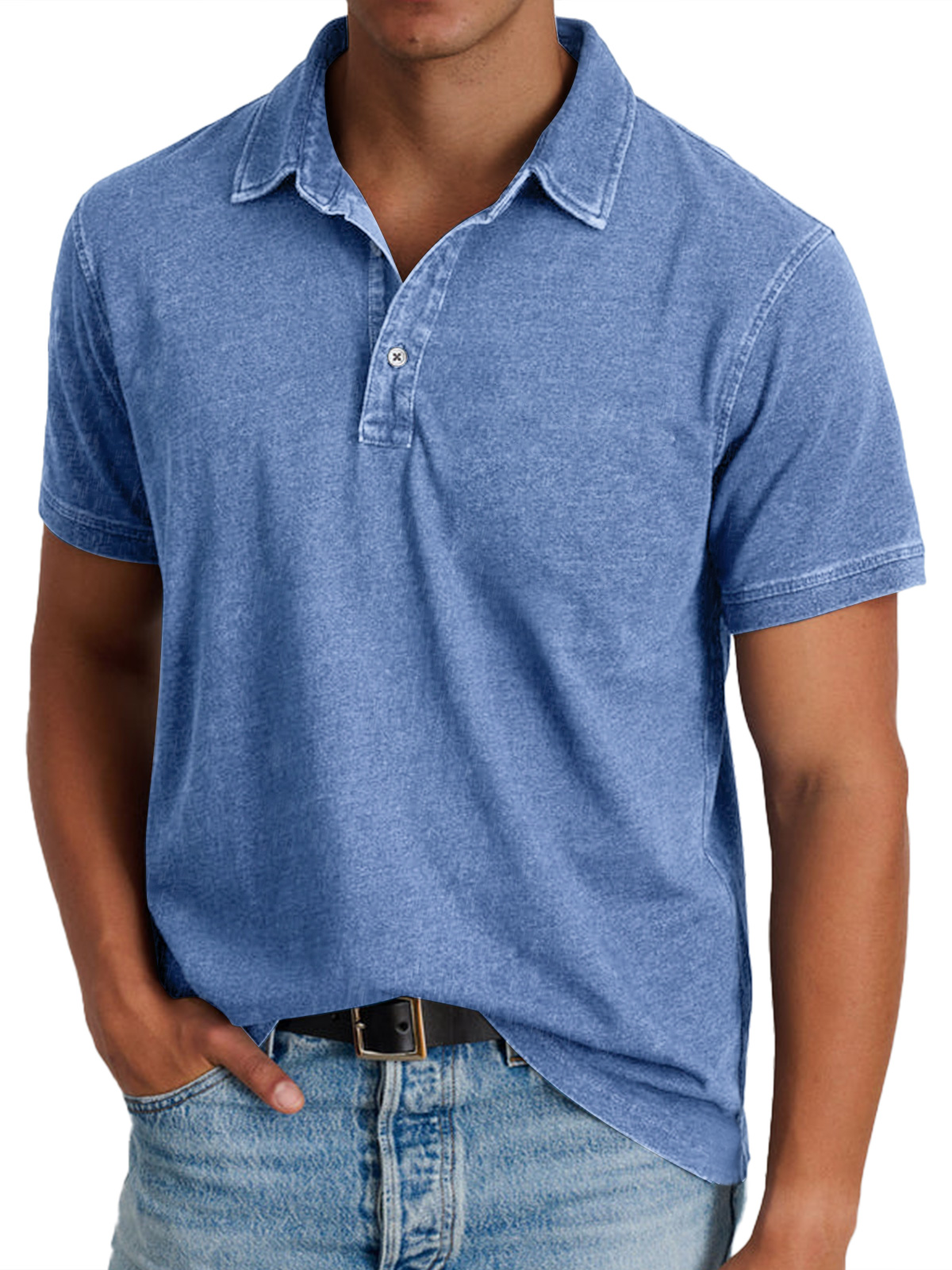 Men's Retro Lapel Button Casual Solid Color Short Sleeve POLO Shirt