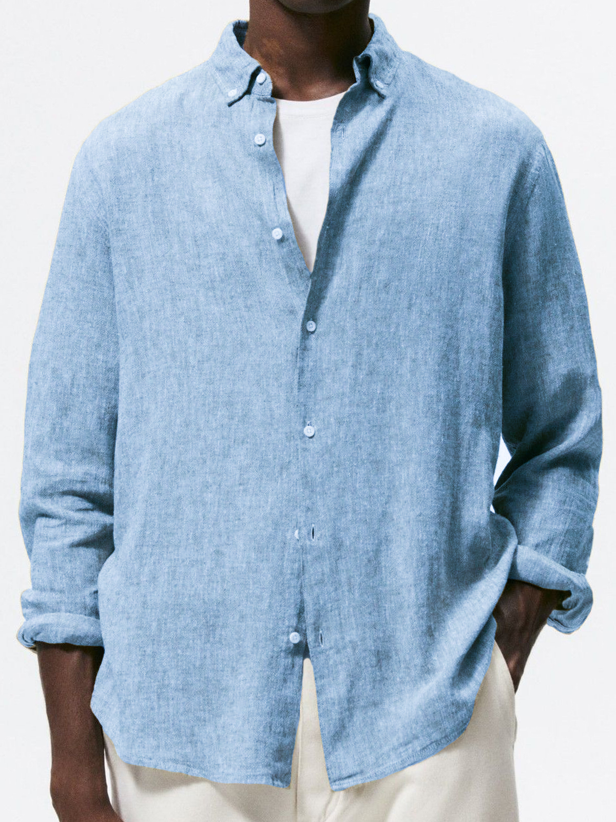 Men's Linen Vintage Cotton Basic Loose Long Sleeve Everyday Shirt
