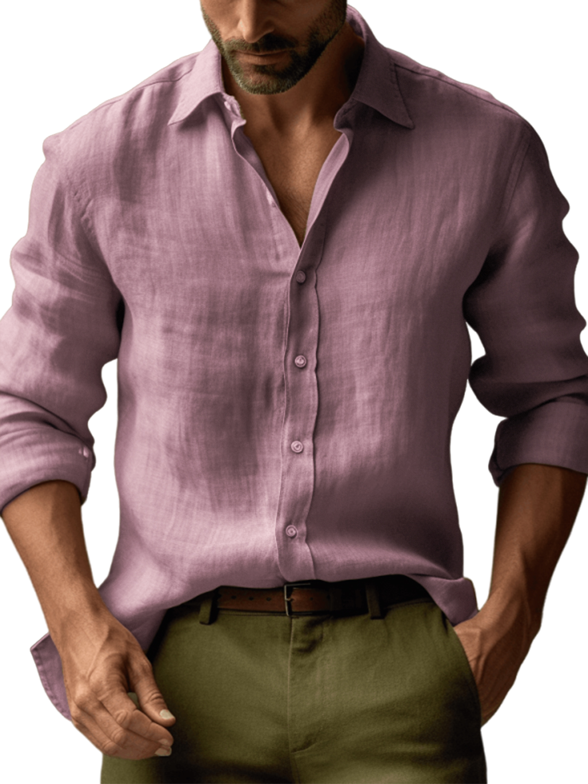 Men's Casual Linen Solid Color Long Sleeve Basic Daily Lapel Shirt