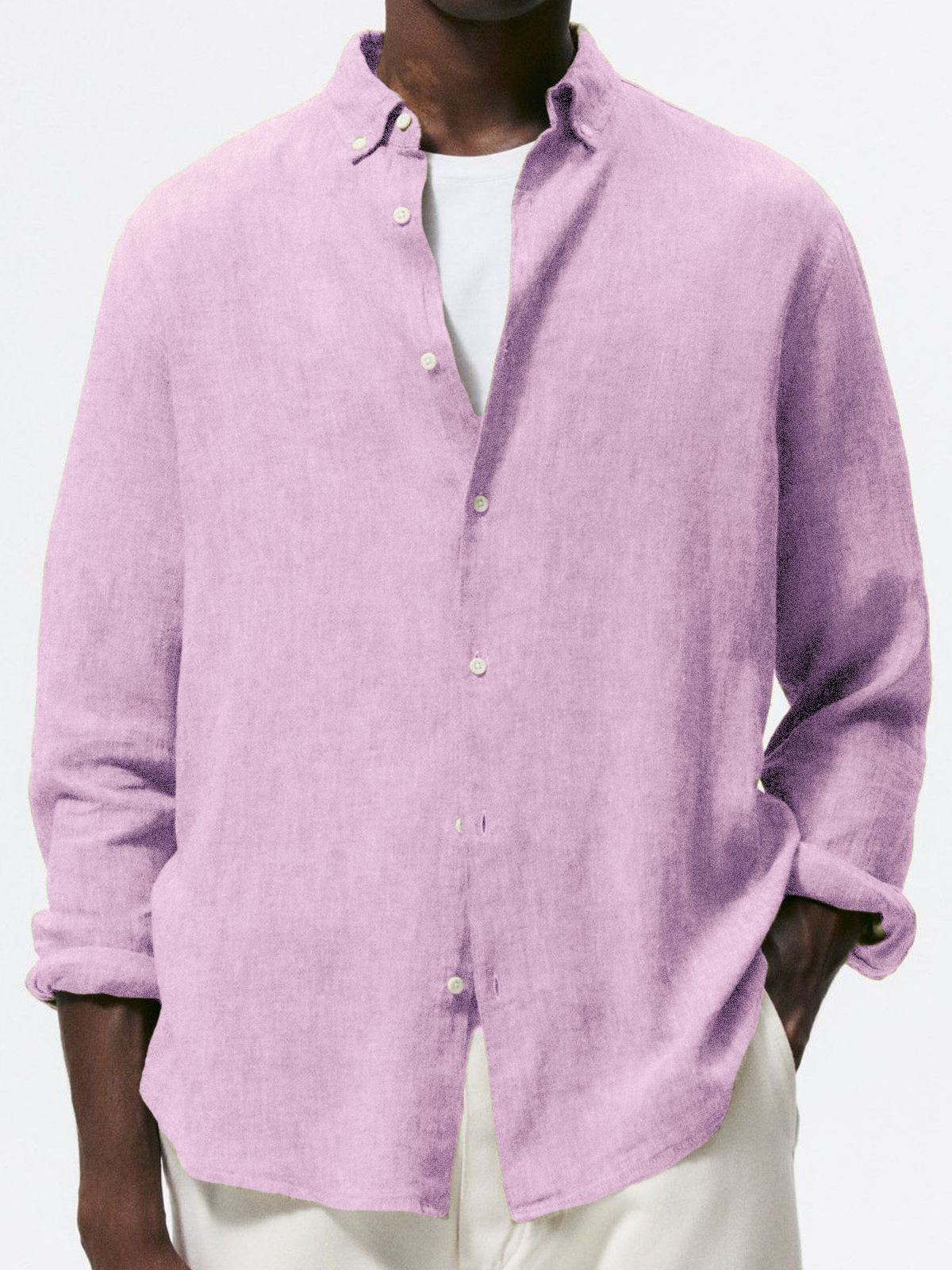 Men's Linen Vintage Cotton Basic Loose Long Sleeve Everyday Shirt