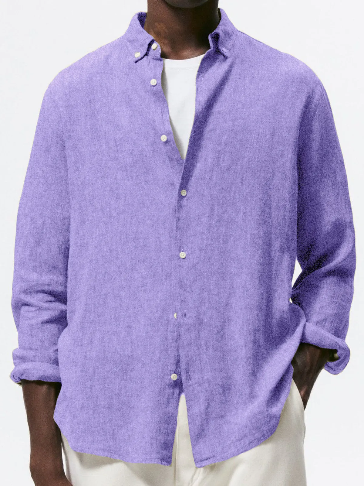Men's Linen Vintage Cotton Basic Loose Long Sleeve Everyday Shirt