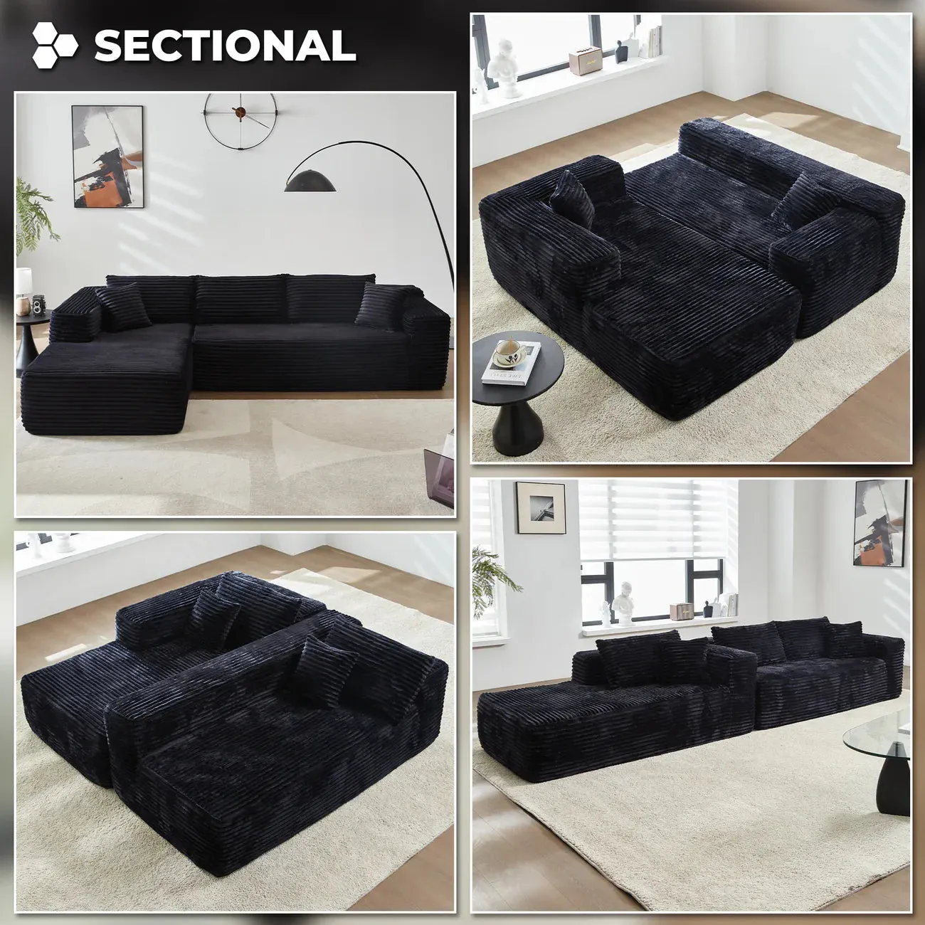 🚀Last Day Special Sale 70% OFF🔥106" L-Shape Modular Couch with Chaise, Plush Corduroy Fabric