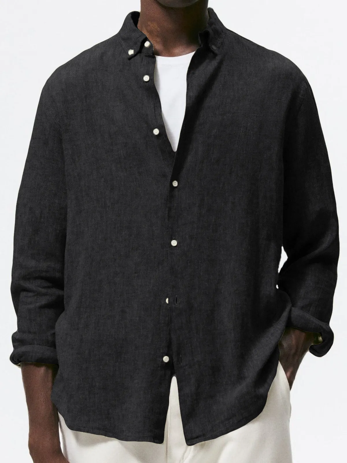 Men's Linen Vintage Cotton Basic Loose Long Sleeve Everyday Shirt