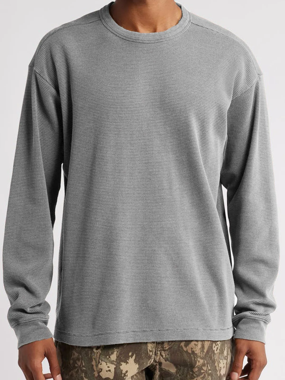 Men's Waffle Vintage Cotton Basic Long Sleeve Casual Everyday T-Shirt
