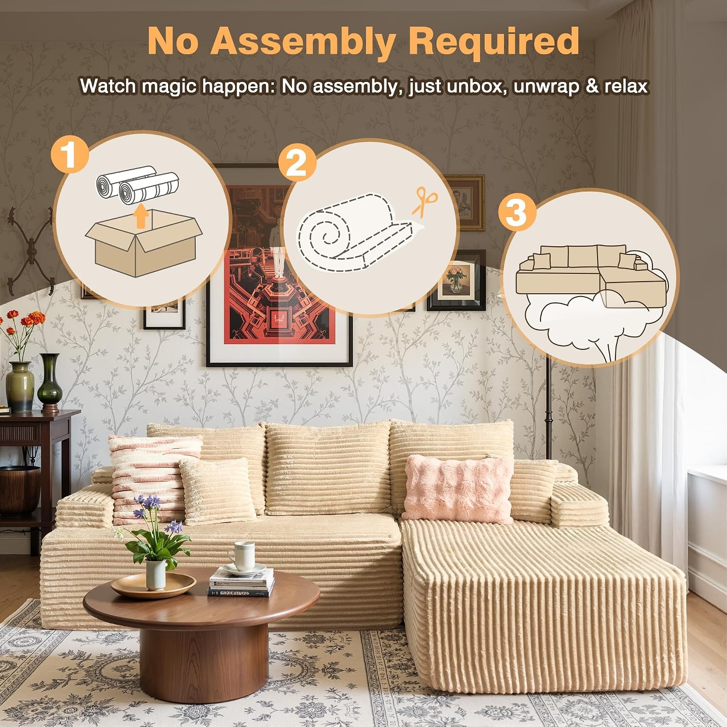 🚀Last Day Special Sale 70% OFF🔥106" L-Shape Modular Couch with Chaise, Plush Corduroy Fabric