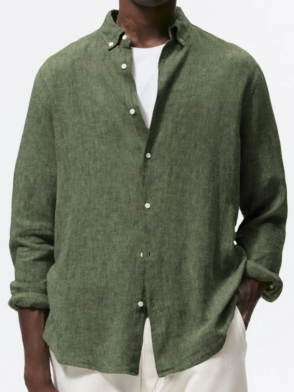 Men's Linen Vintage Cotton Basic Loose Long Sleeve Everyday Shirt