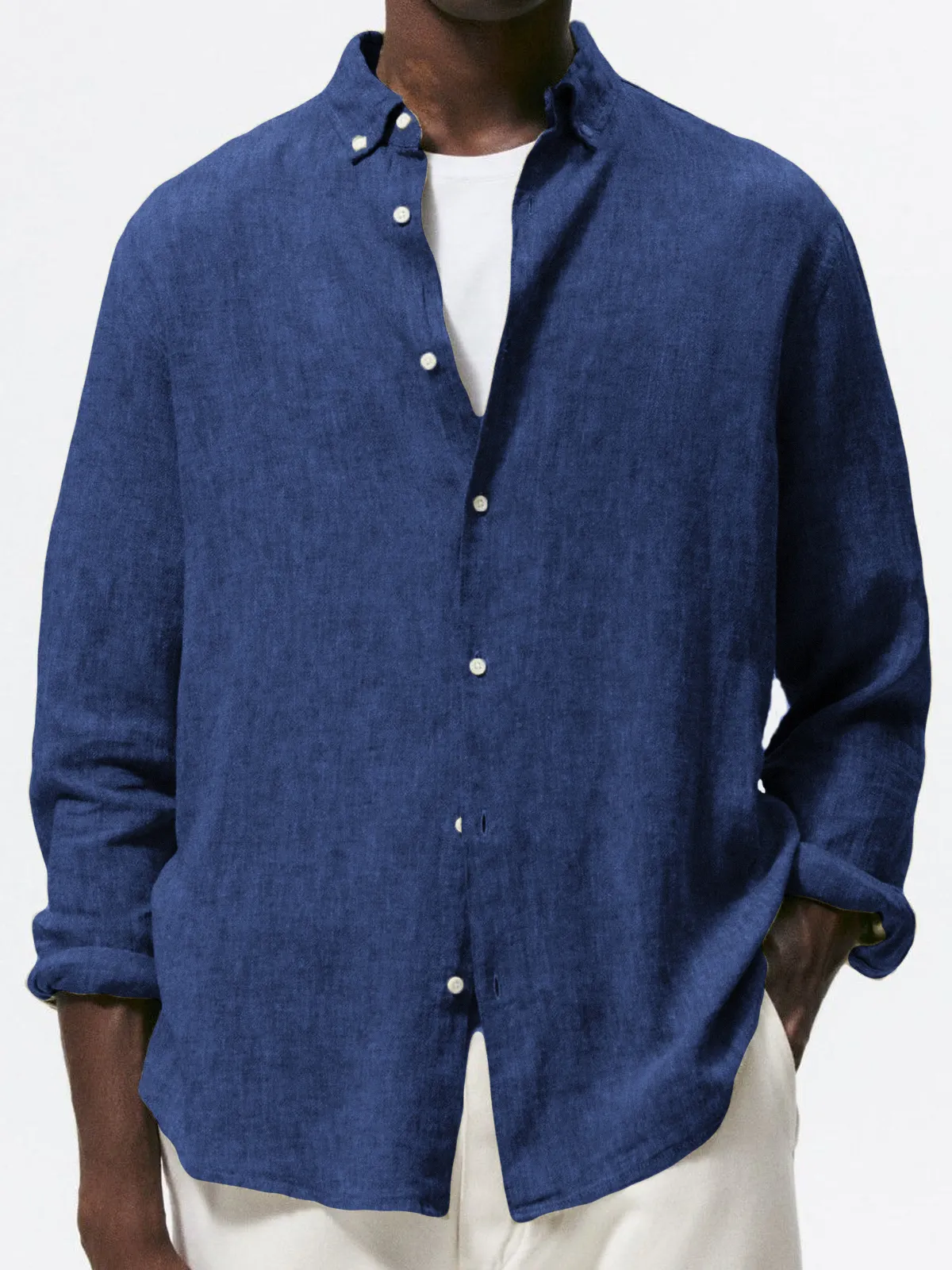 Men's Linen Vintage Cotton Basic Loose Long Sleeve Everyday Shirt