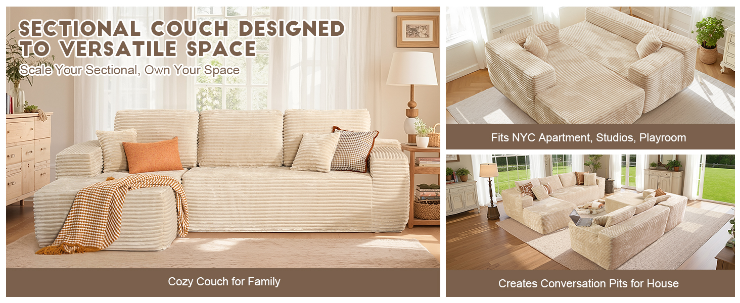 106-inch Cloud Sectional Couch with Chaise Lounge