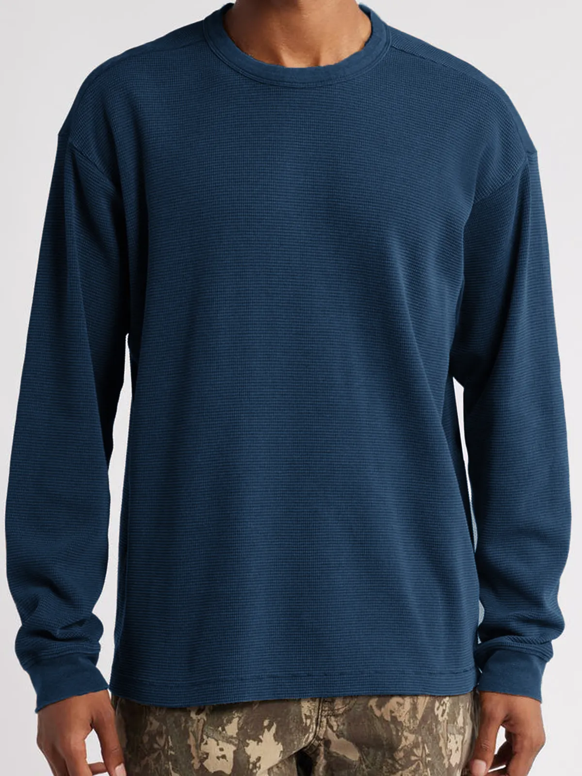 Men's Waffle Vintage Cotton Basic Long Sleeve Casual Everyday T-Shirt