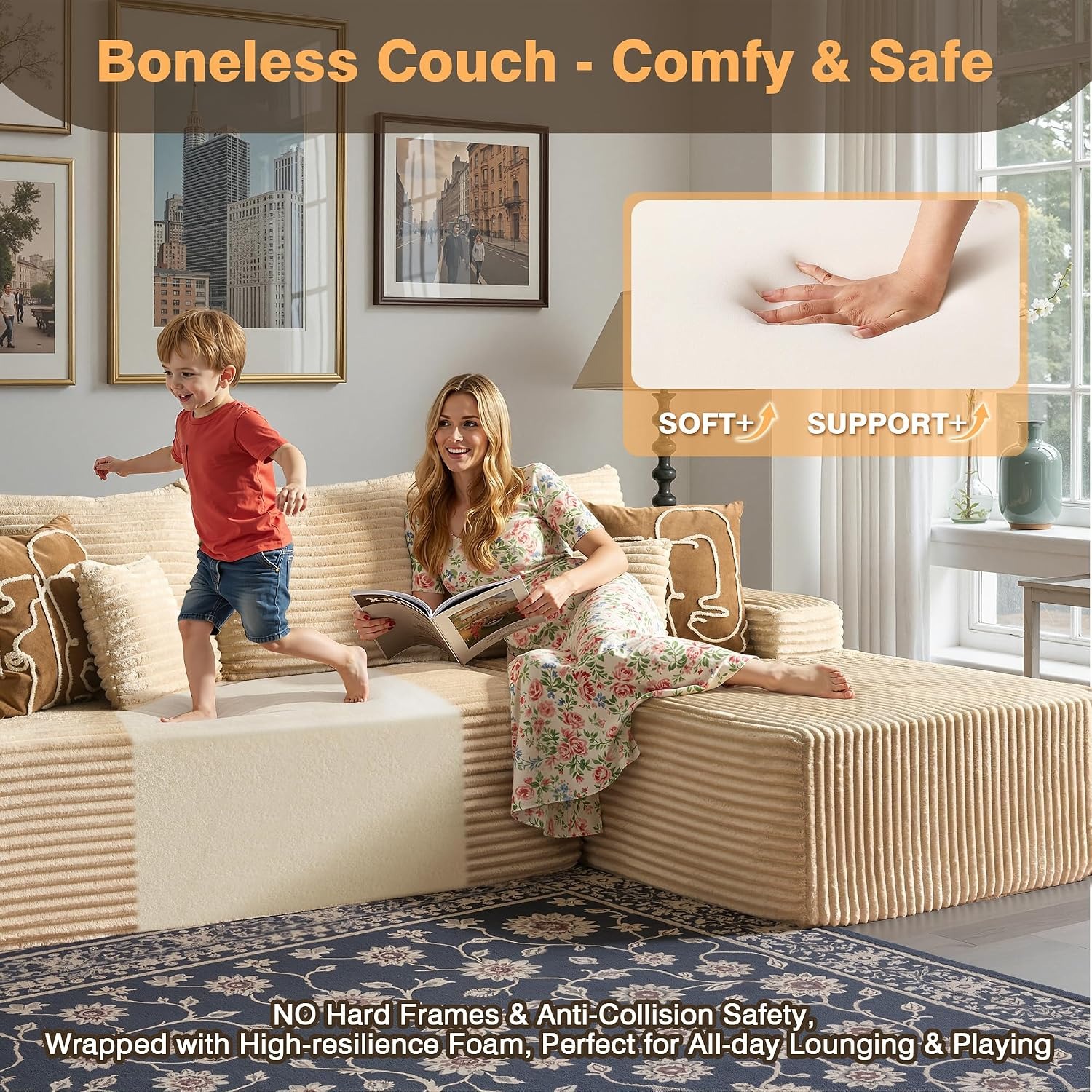 🚀Last Day Special Sale 70% OFF🔥106" L-Shape Modular Couch with Chaise, Plush Corduroy Fabric