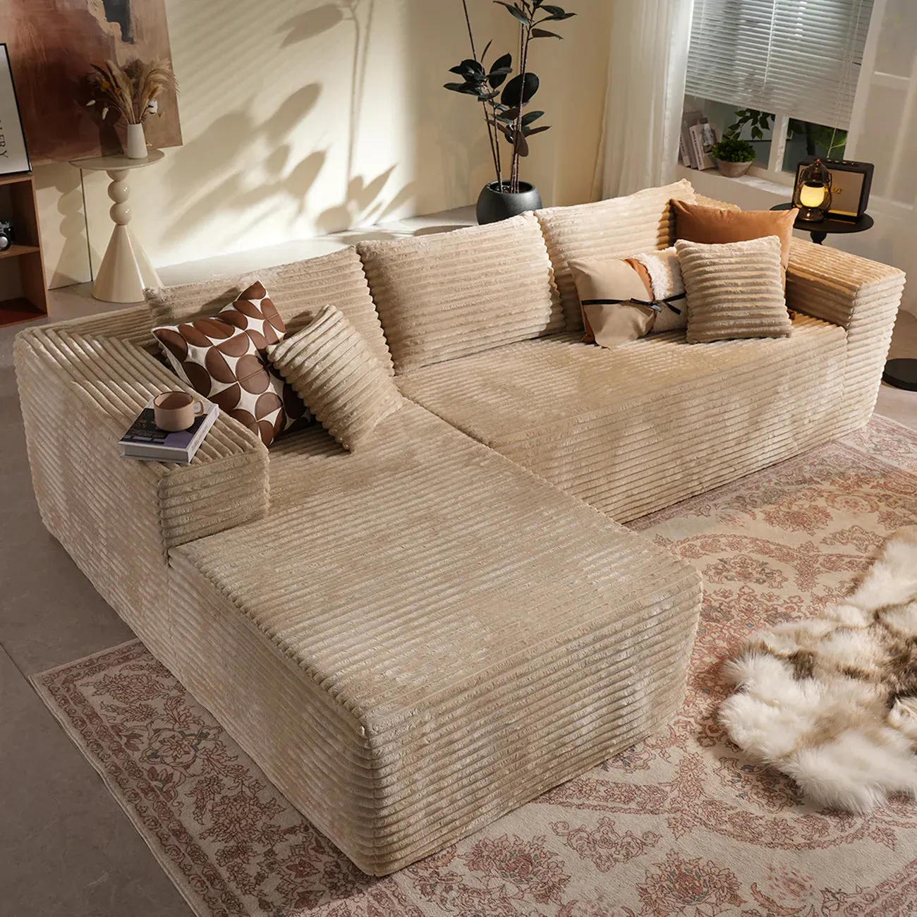 🚀Last Day Special Sale 70% OFF🔥106" L-Shape Modular Couch with Chaise, Plush Corduroy Fabric
