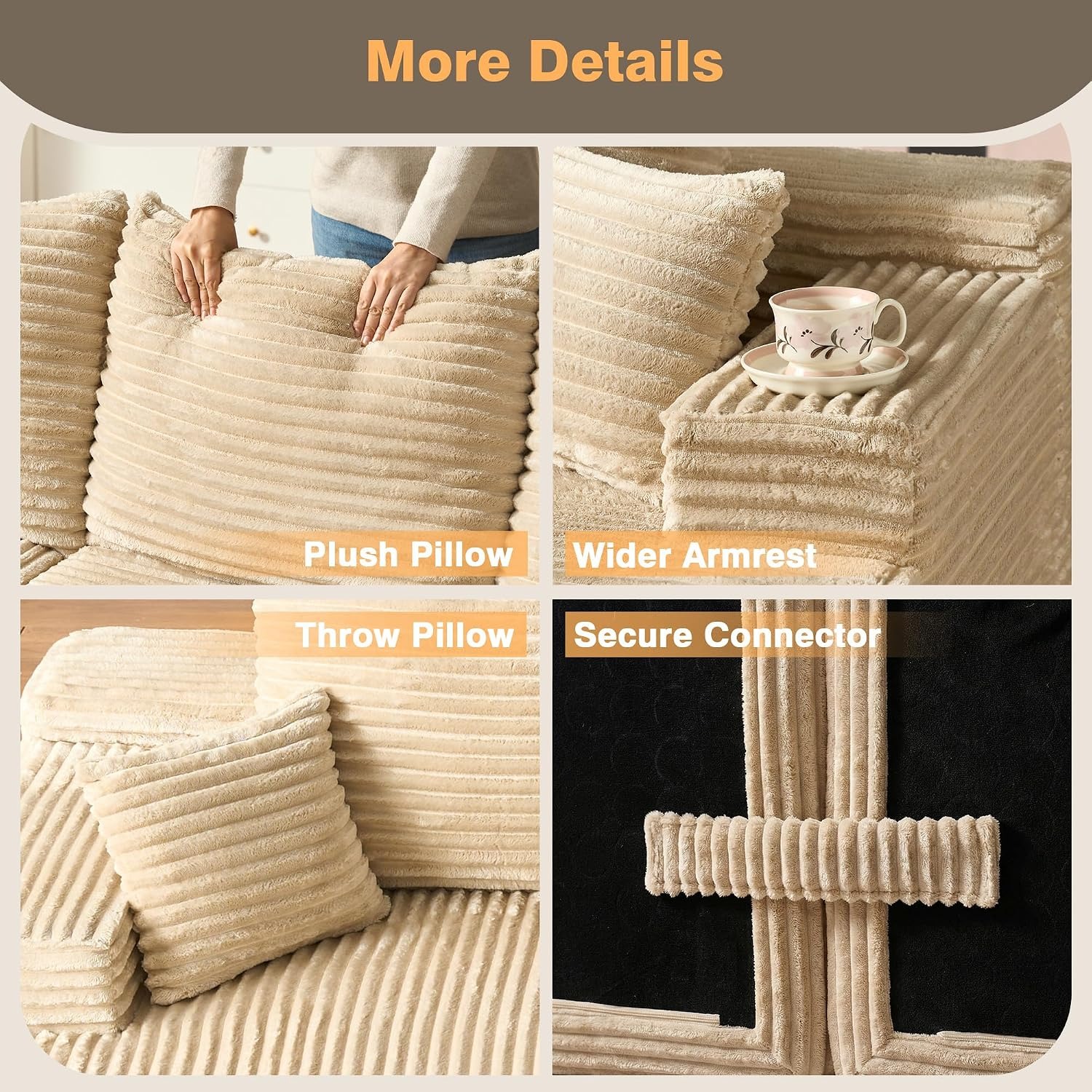 🚀Last Day Special Sale 70% OFF🔥106" L-Shape Modular Couch with Chaise, Plush Corduroy Fabric