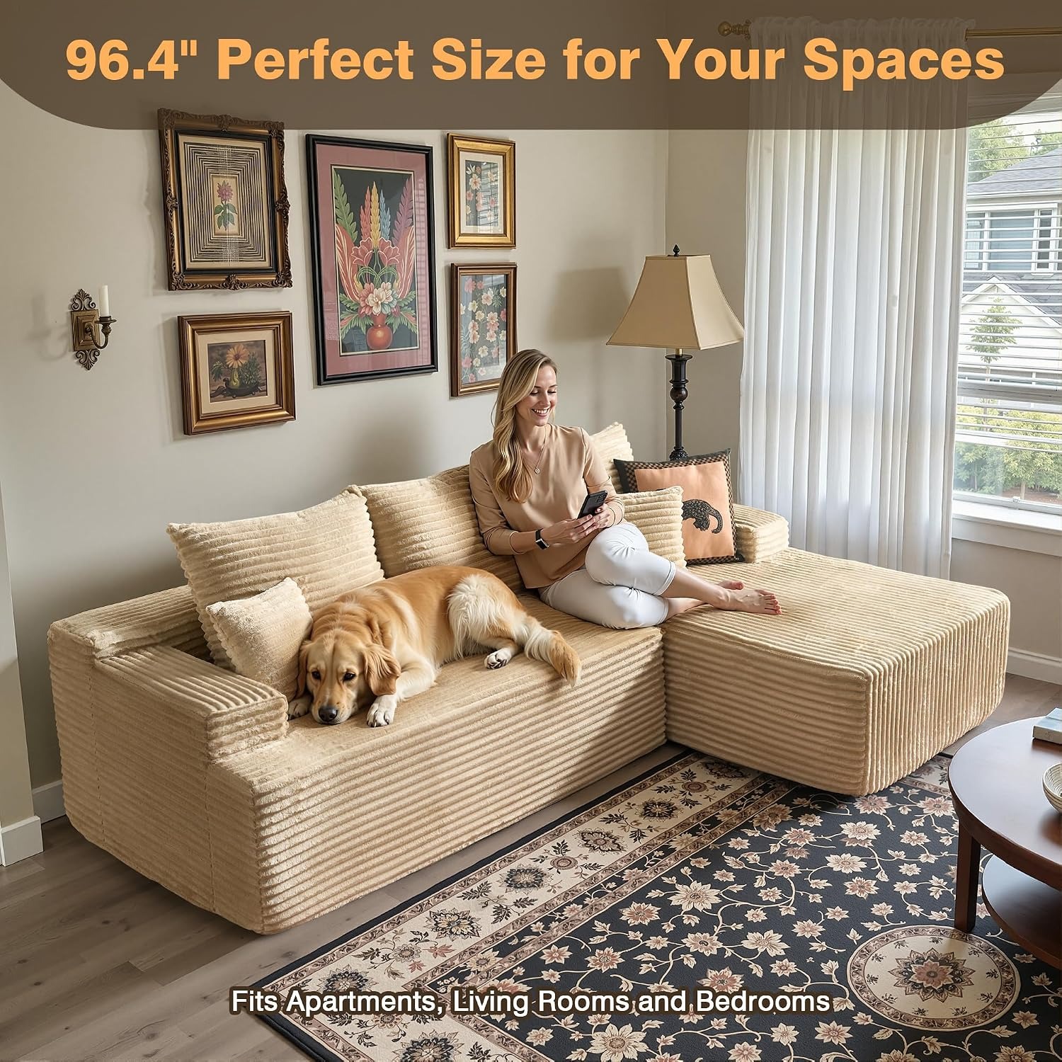 🚀Last Day Special Sale 70% OFF🔥106" L-Shape Modular Couch with Chaise, Plush Corduroy Fabric